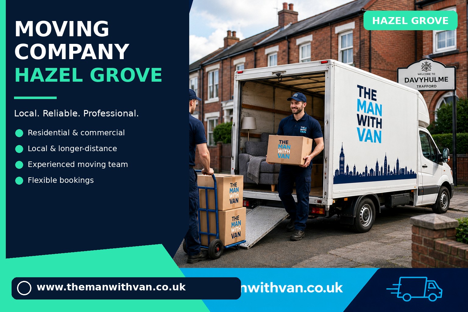 Moving team loading boxes and furniture for a Hazel Grove removals job