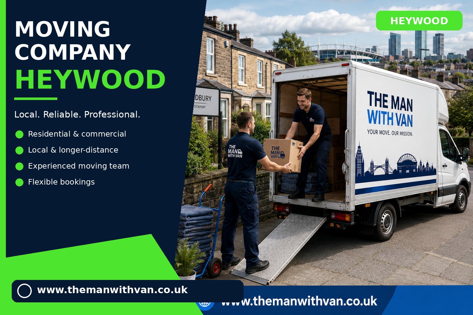 Heywood movers loading boxes and furniture into a van
