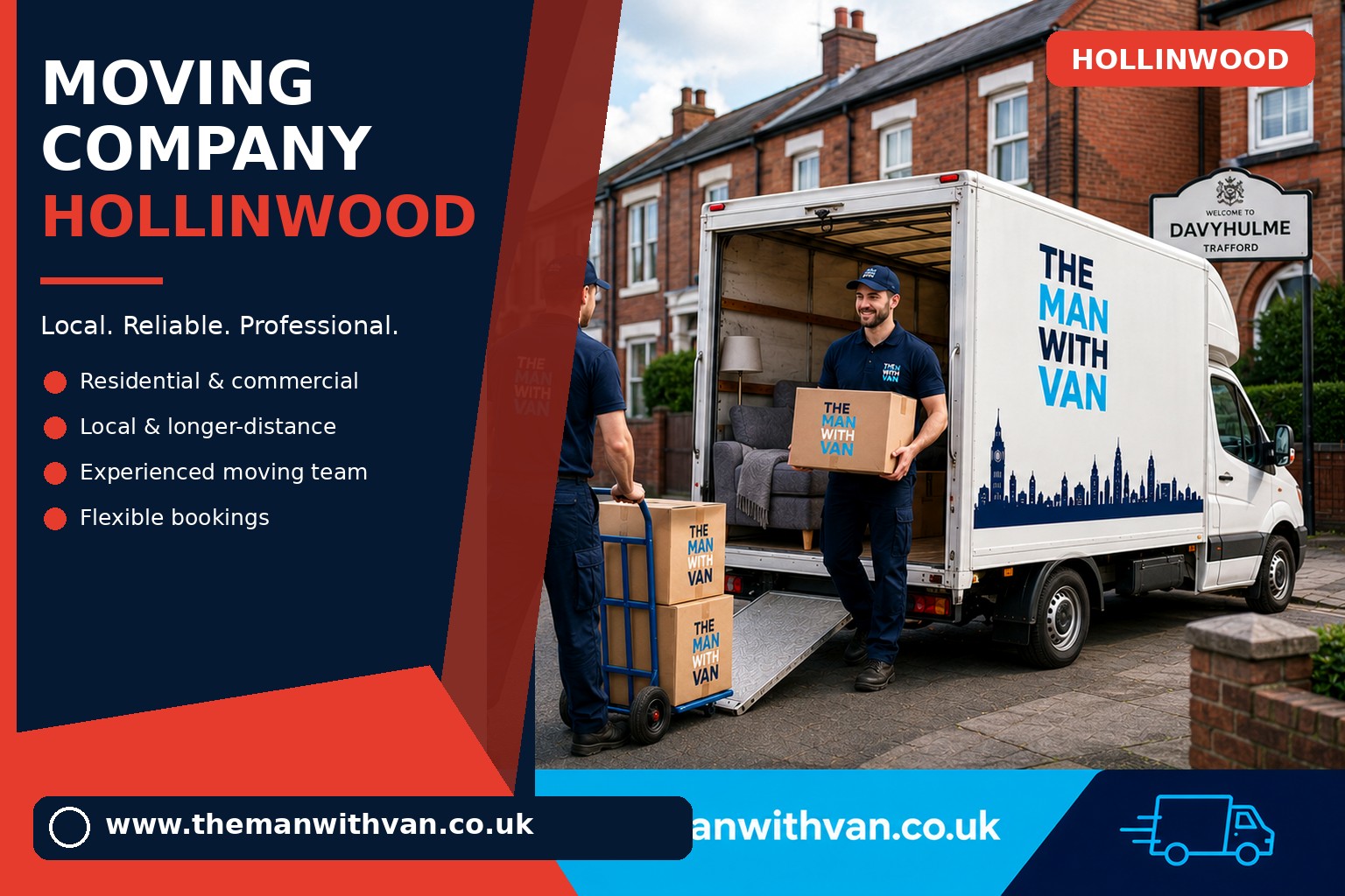 Hollinwood movers loading boxes and furniture into a van