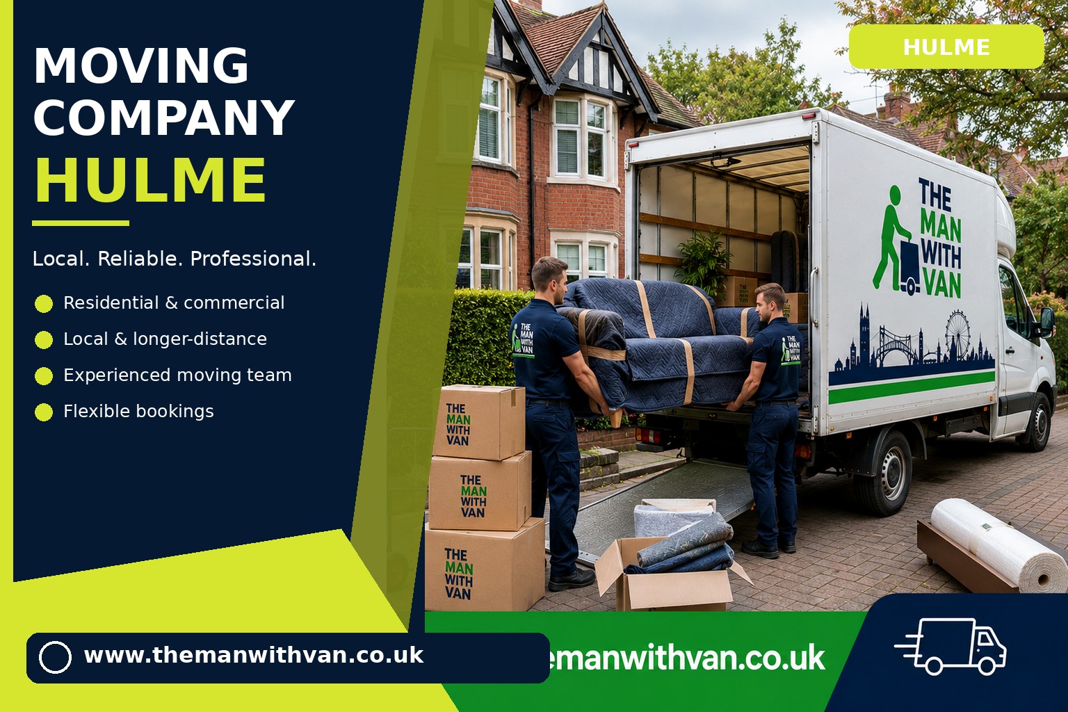 Hulme movers loading boxes and furniture into a van
