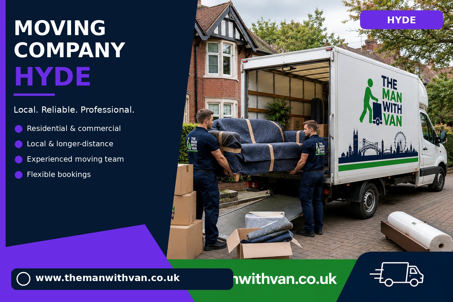 Hyde movers loading boxes and furniture into a van