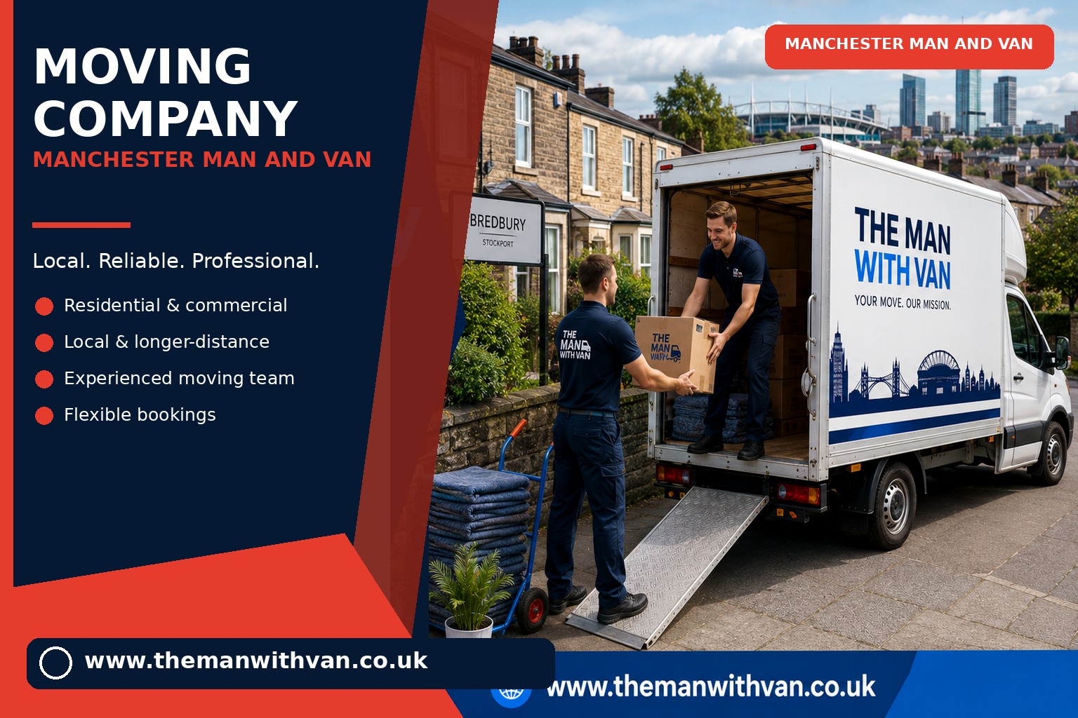 Moving team loading boxes and furniture for a Manchester removals job