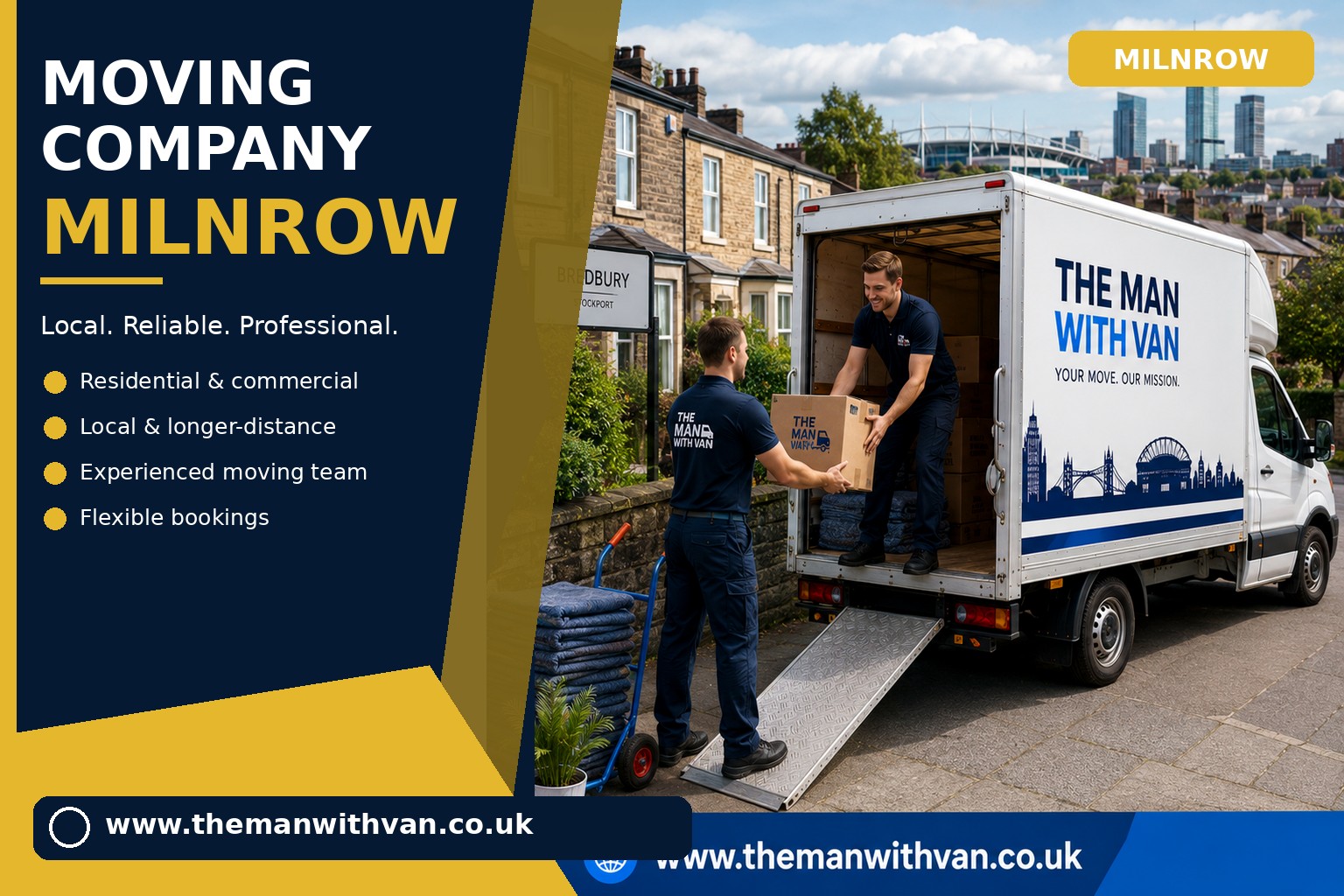 Milnrow movers loading boxes and furniture into a van
