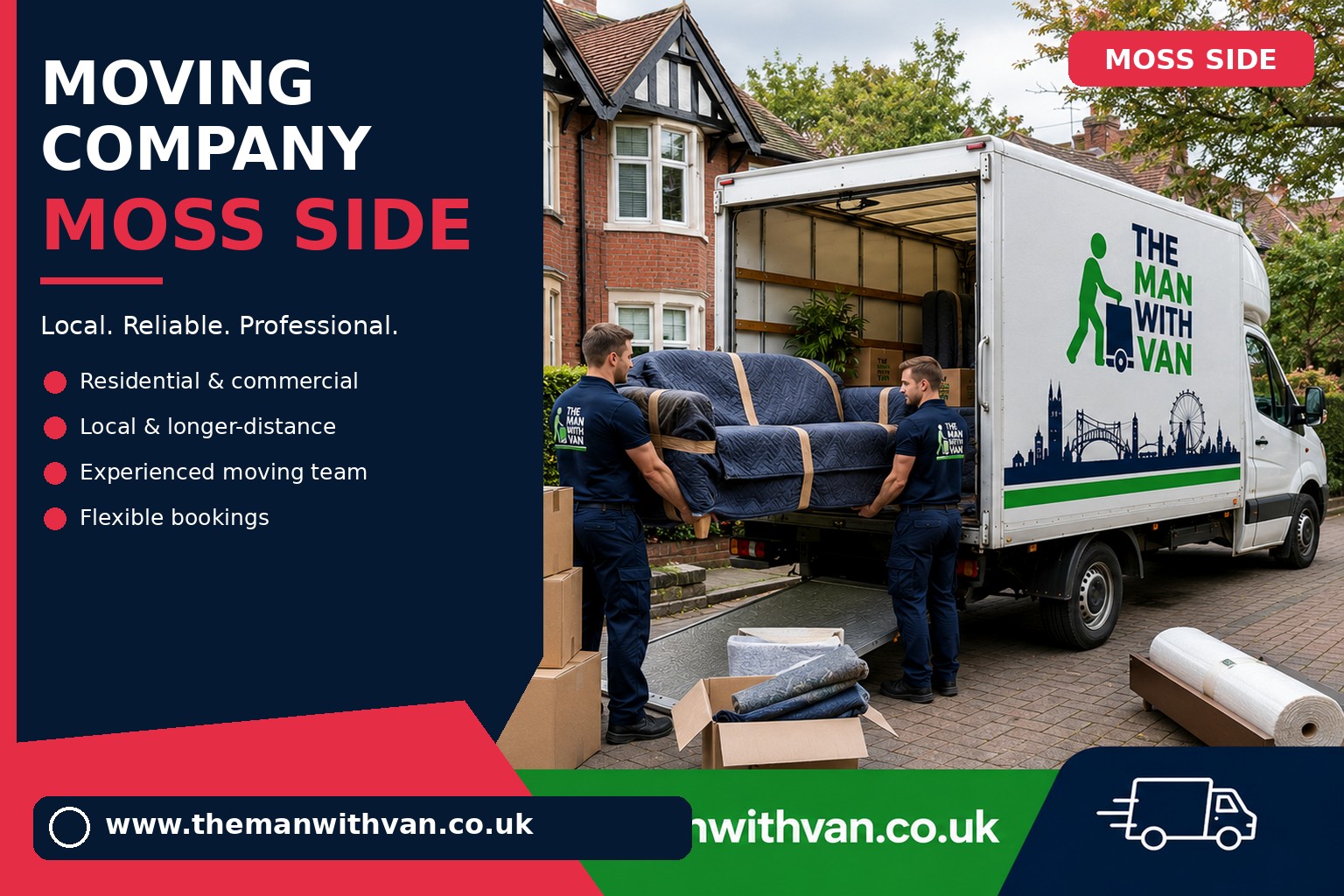Moss Side movers loading boxes and furniture into a van