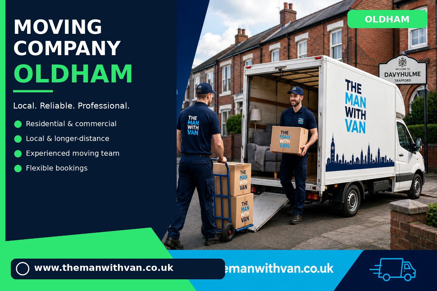 Oldham movers loading boxes and furniture into a van
