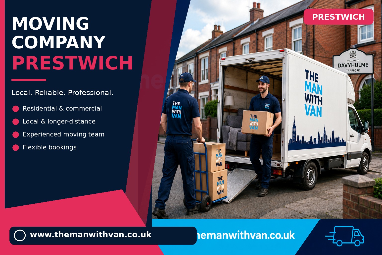 Moving team loading boxes and furniture for a Prestwich removals job
