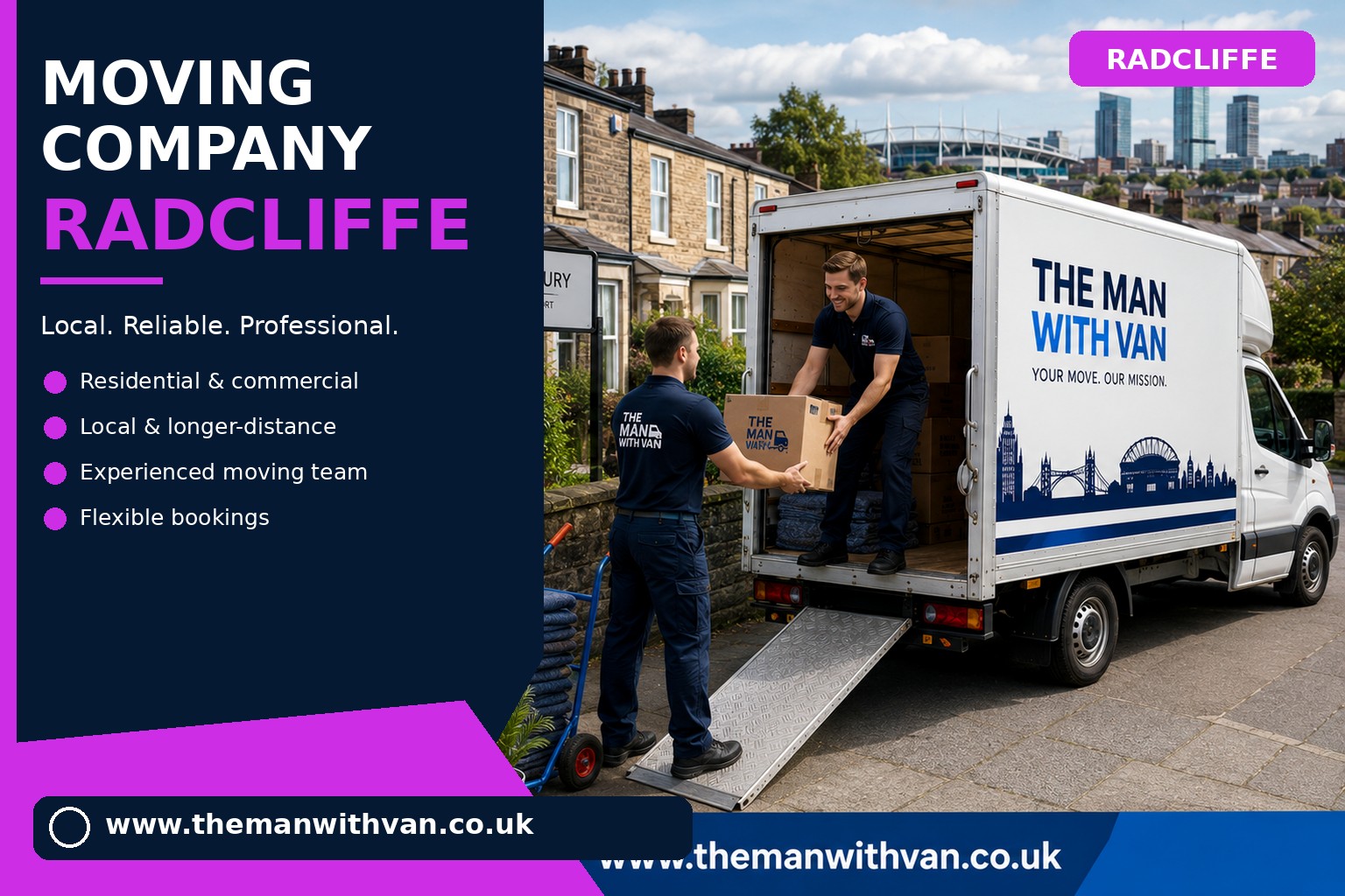 Radcliffe movers loading boxes and furniture into a van