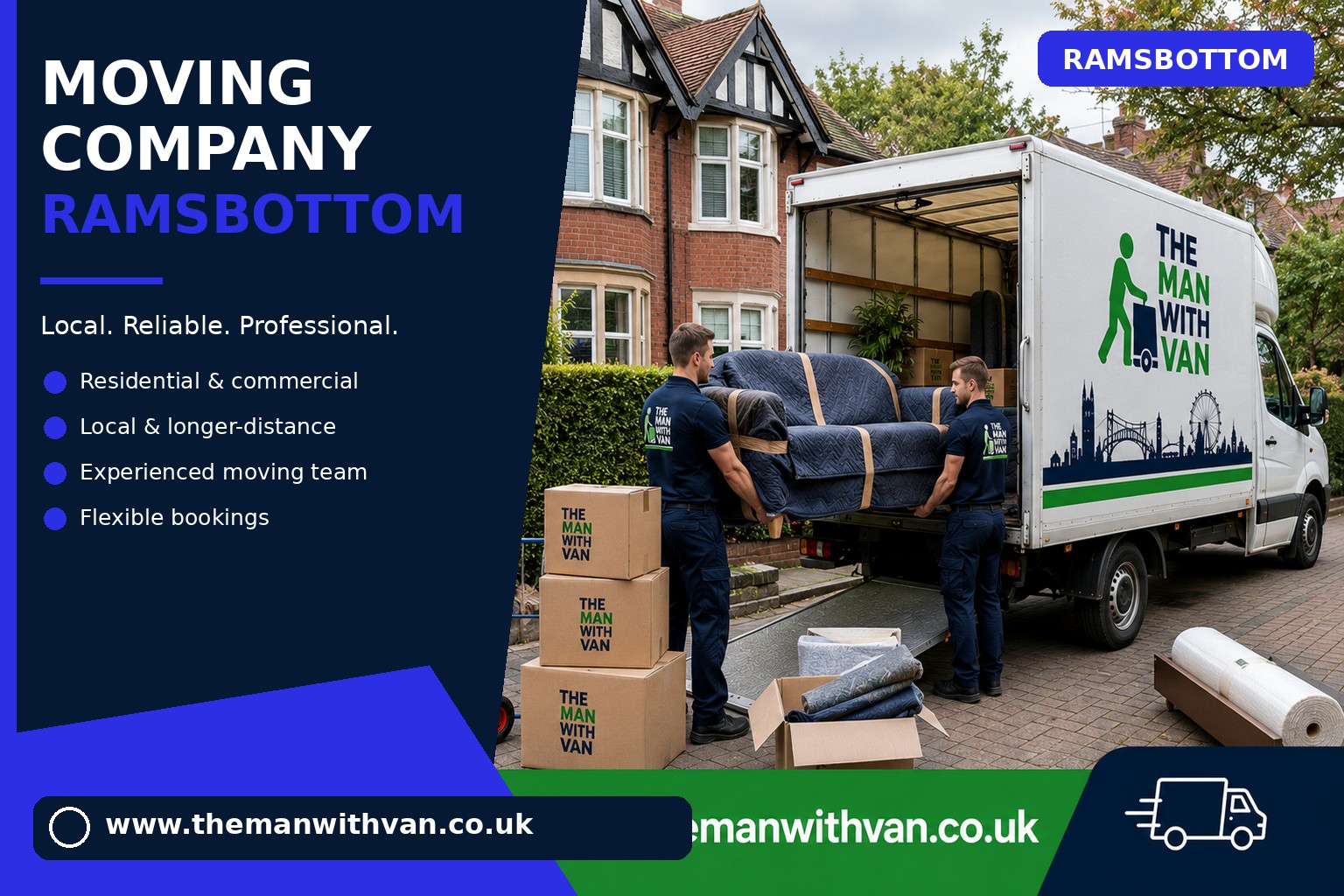 Moving team loading boxes and furniture for a Ramsbottom removals job