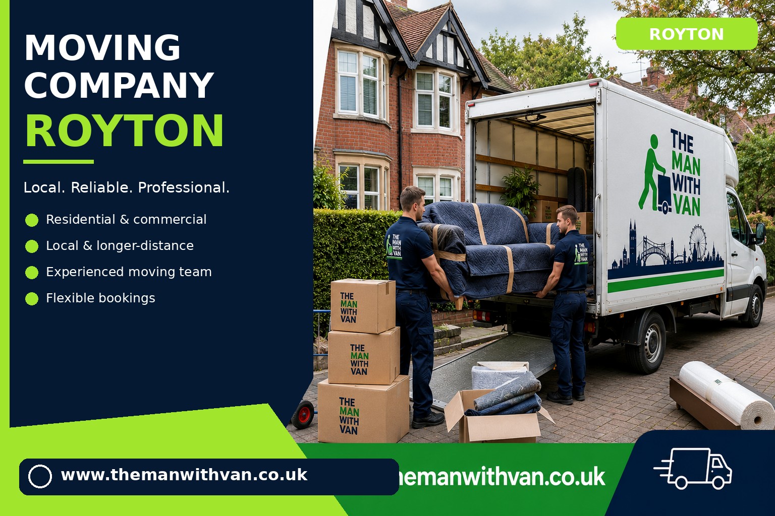 Royton movers loading boxes and furniture into a van