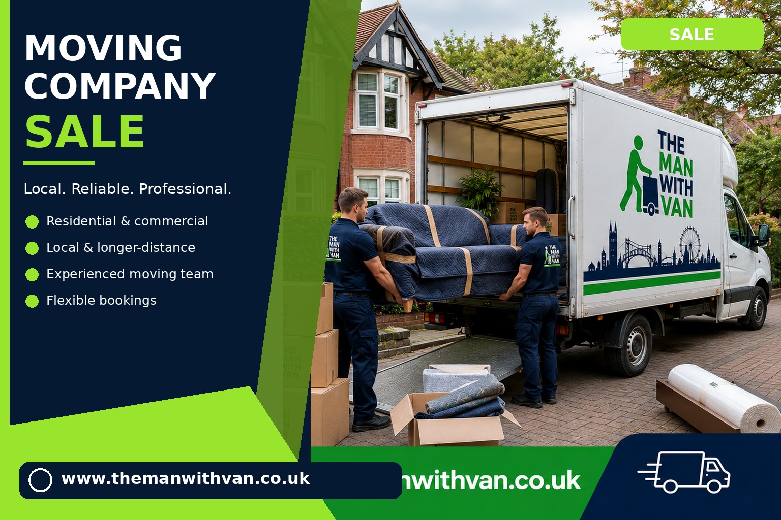 Moving team loading boxes and furniture for a Sale removals job