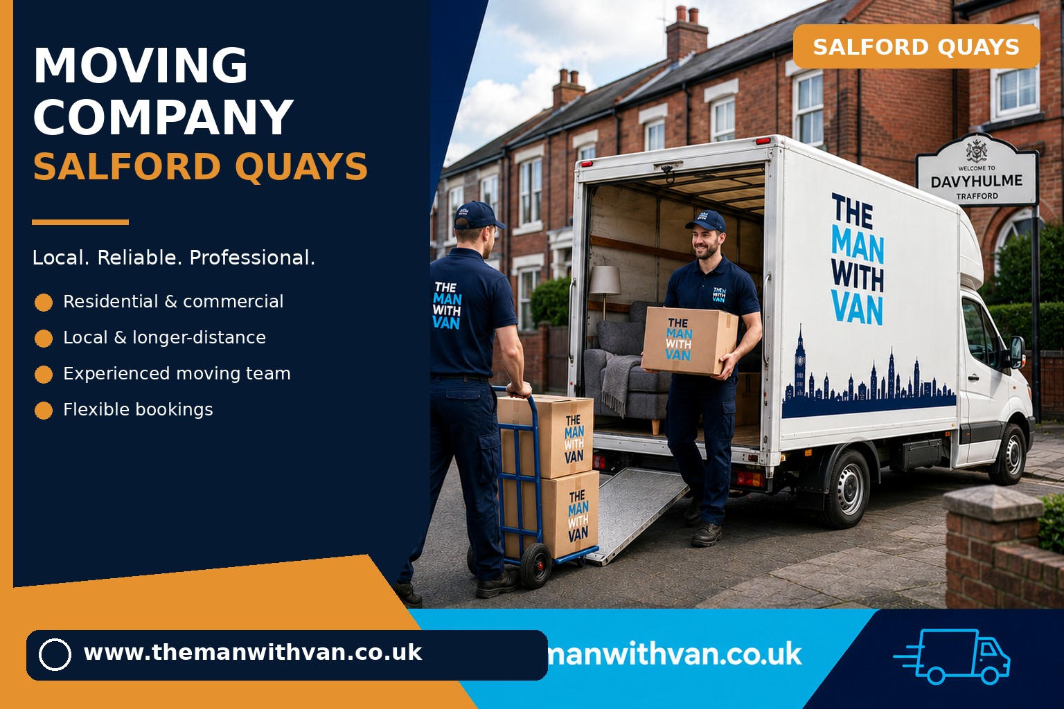 Salford Quays movers loading boxes and furniture into a van