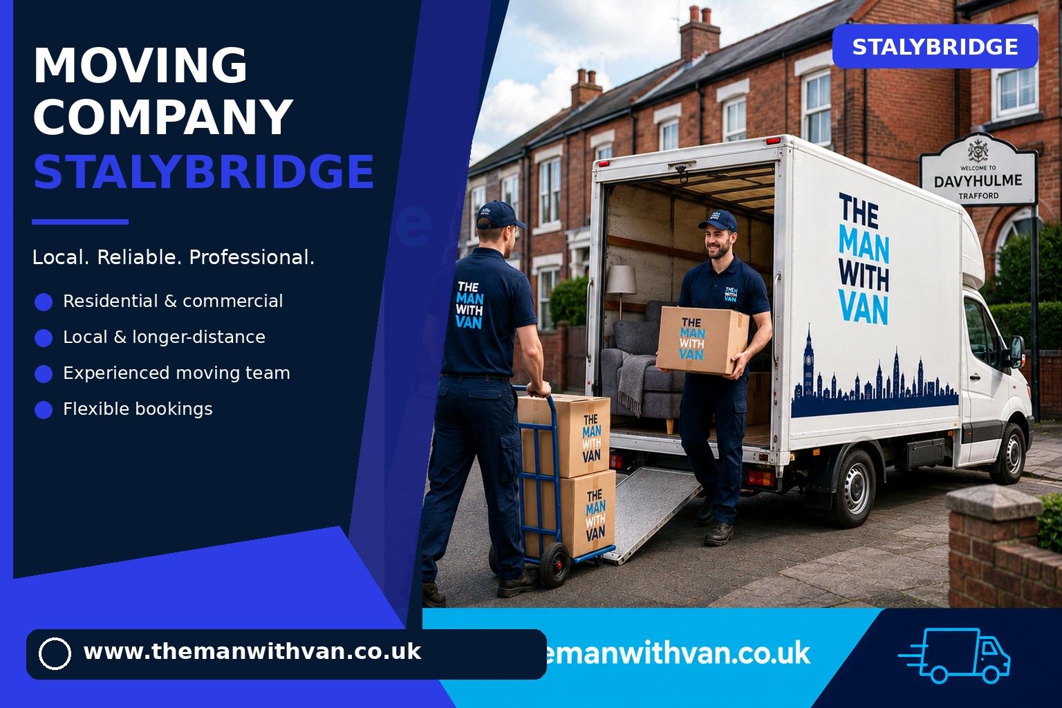 Moving team loading boxes and furniture for a Stalybridge removals job