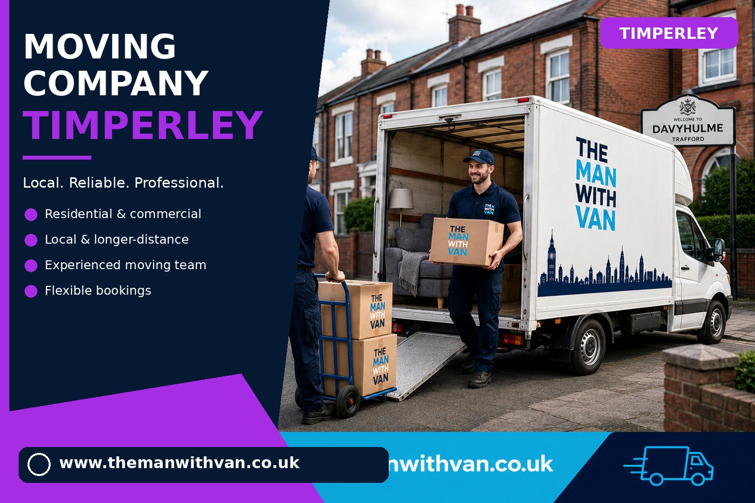 Moving team loading boxes and furniture for a Timperley removals job
