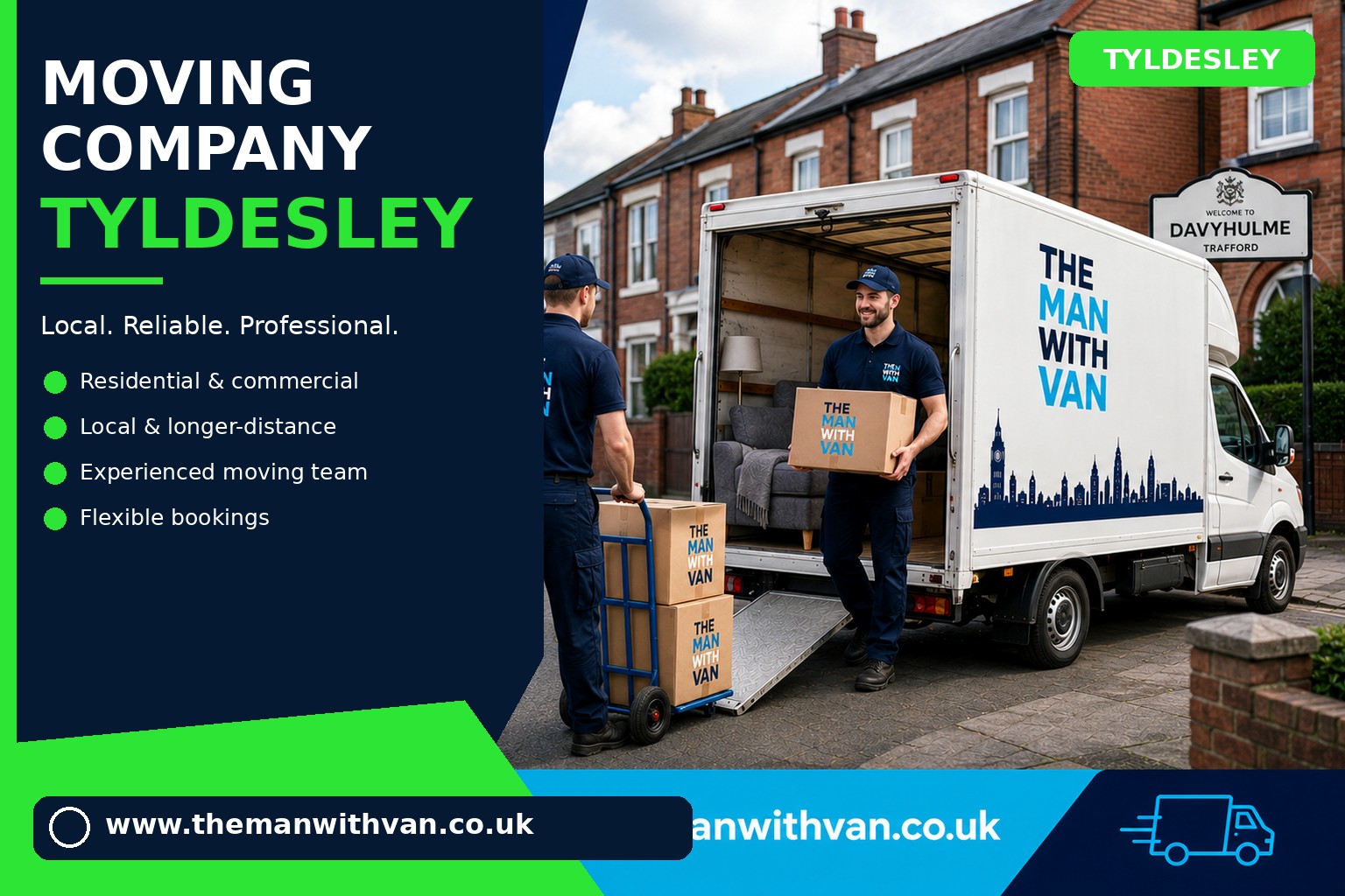 Tyldesley movers loading boxes and furniture into a van