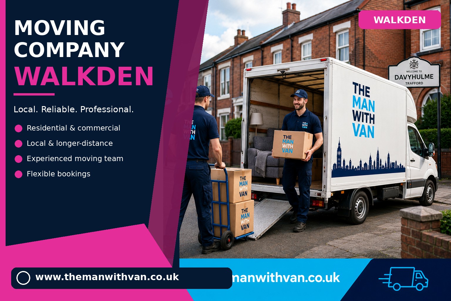 Moving team loading boxes and furniture for a Walkden removals job