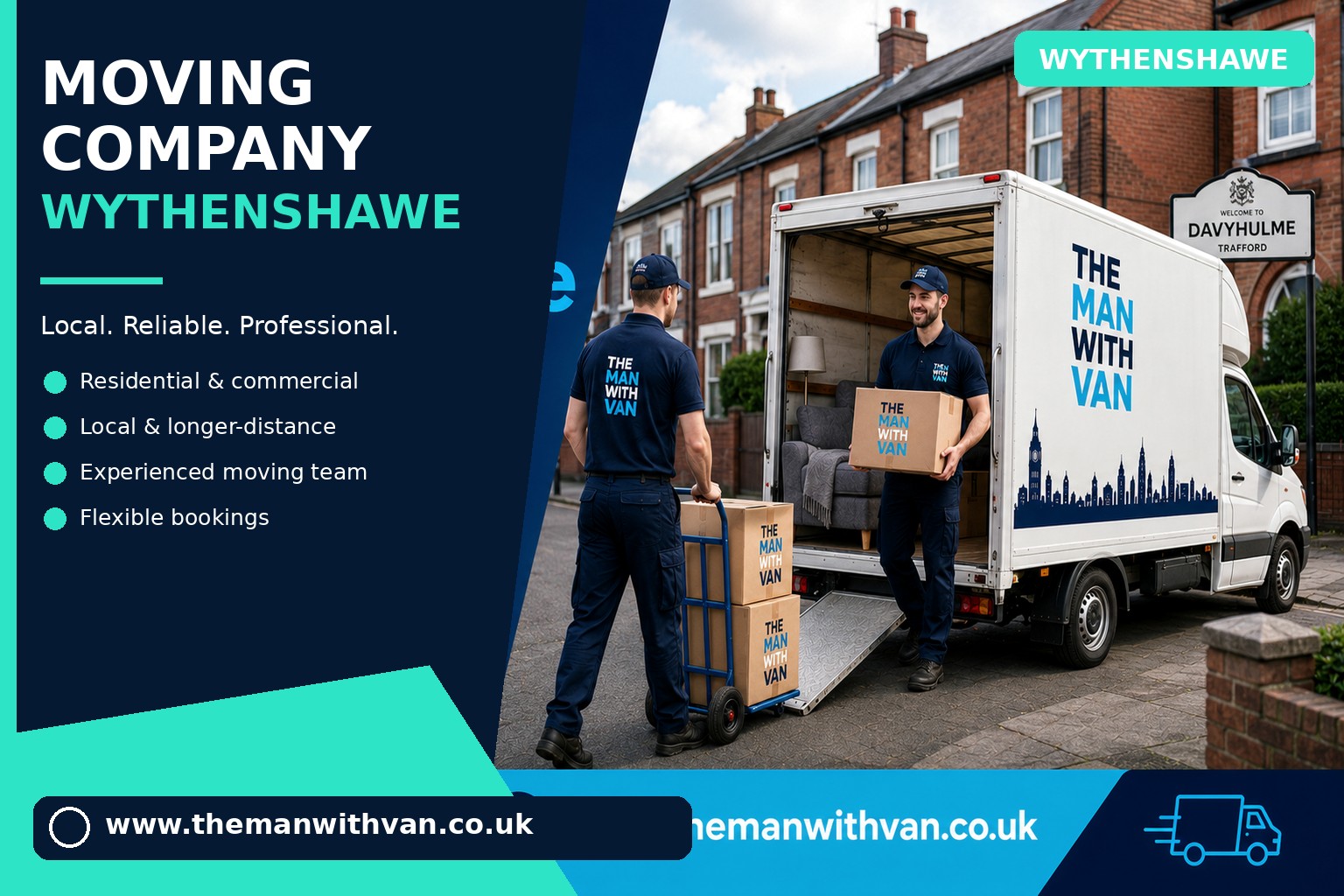 Moving team loading boxes and furniture for a Wythenshawe removals job